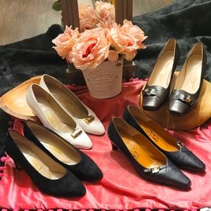 Salvatore Ferragamo 4 Pair Ladies Italian Leather Shoe LOT Size 6.5 EUC